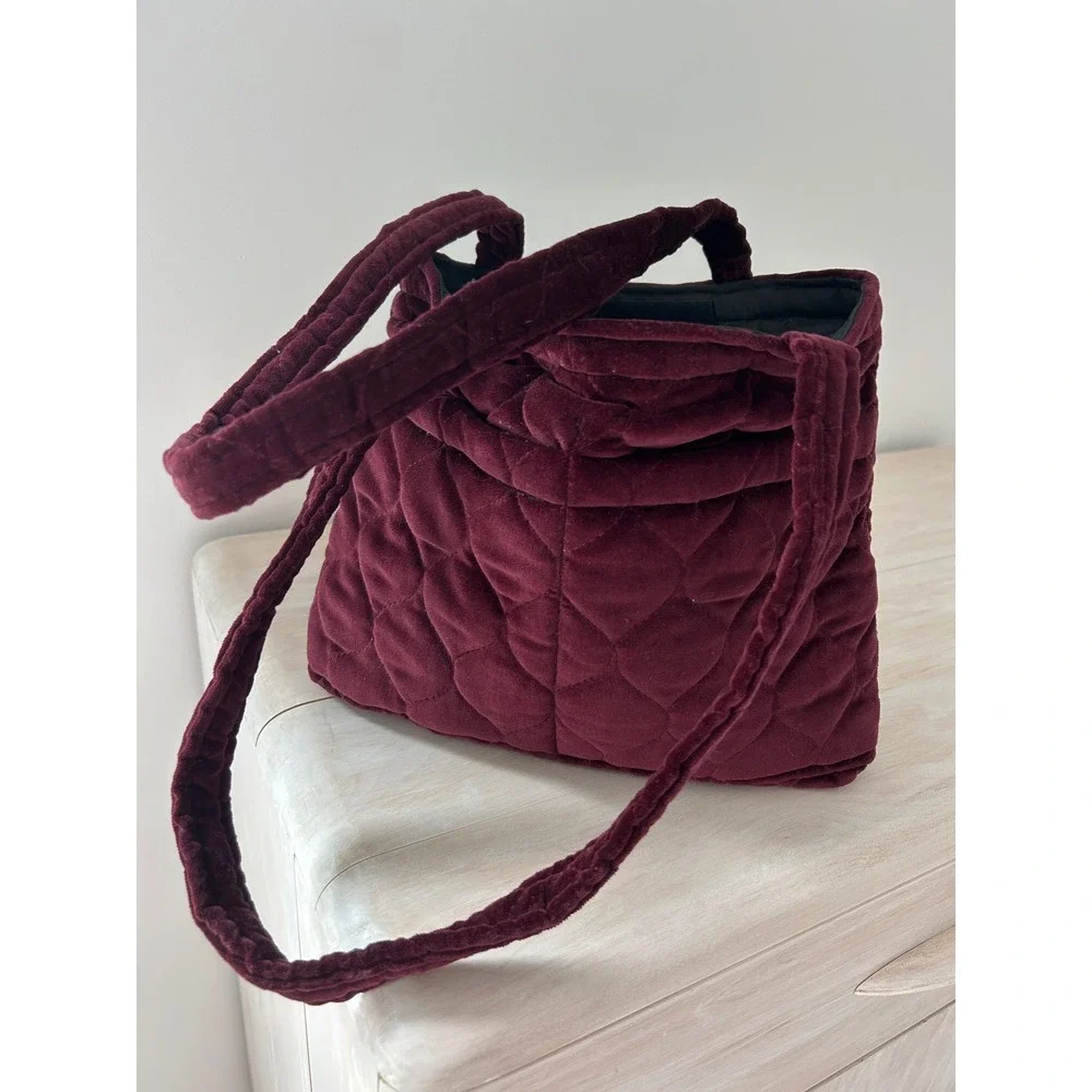 Daren's Bags Boho Burgundy Quilted Velvet Tote Shoulder Bag Handmade In Michigan